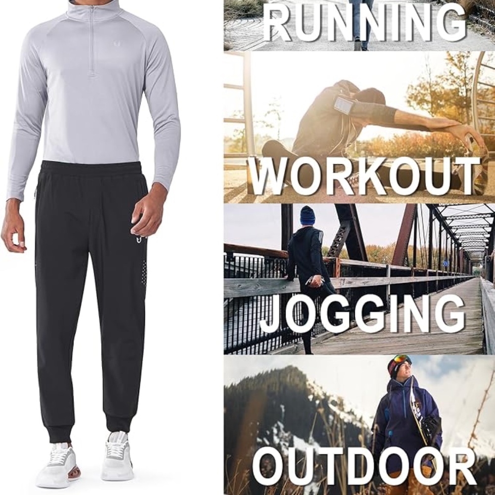 Fleece Lined Winter Warm Sweatpants Thicken Windproof Pants Track Workout-Black